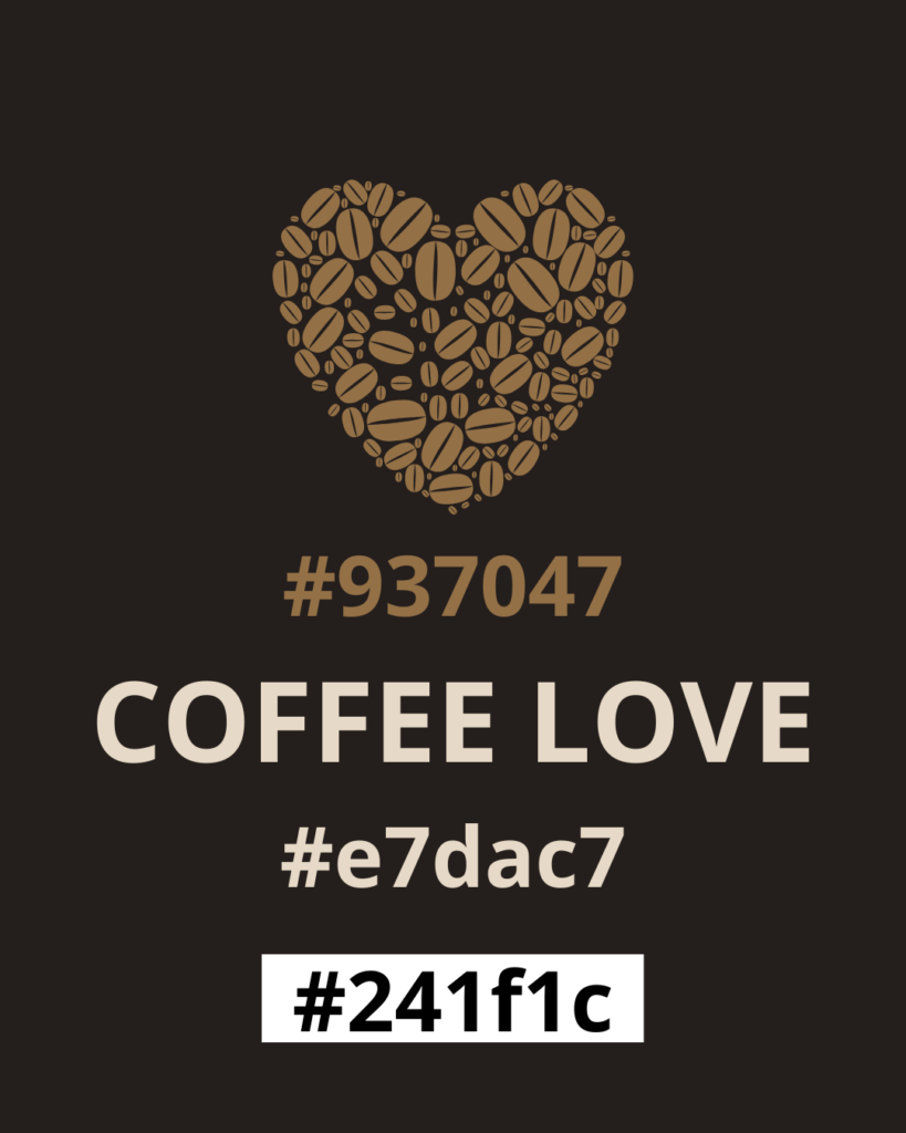 Top color combinations for your niche in 2022.  Hex codes: Black #231f1c, Coffee brown #937047, Bone #e7dac7