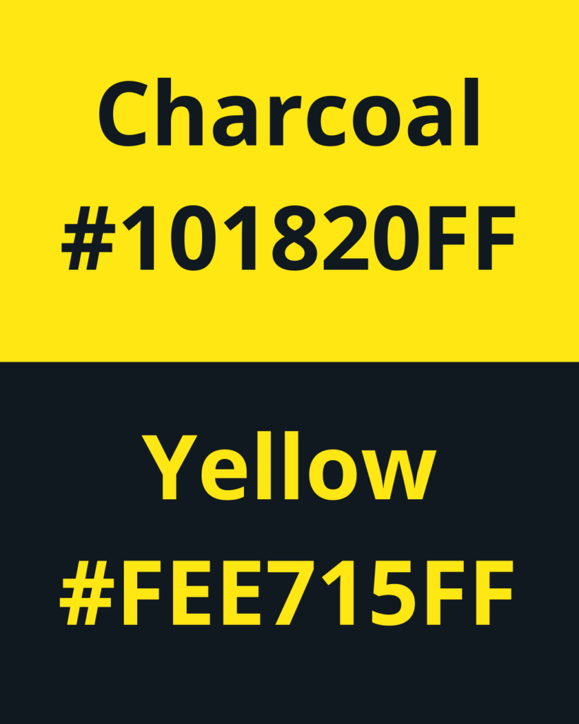 Top color combinations for your niche in 2022.  Charcoal #101820FF, Yellow #FEE715FF